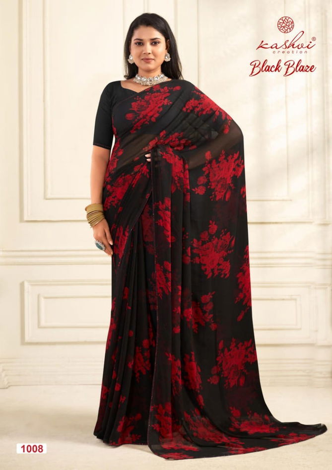 Black Blaze By Kashvi Daily Wear Georgette Sarees Wholesale Online